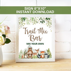 Trail Mix Bar Sign,Woodland Trail MIx Bar Sign,Baby Shower Printable Sign,Forest Woodland Animals Birthday Party Decoration Instant Download