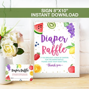 Obst-Windel-Verlosung Zeichen, Sommer-Obst druckbare Baby-Dusche, Windel-Verlosungskarte, Baby-Dusche-Spiel-Sofort Download