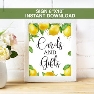 Placa de cartões e presentes de limão, decoração de chá de bebê de limão, placa de chá de bebê com aperto principal, placa de chá de panela de limão, download instantâneo