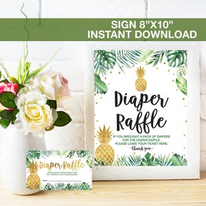 Tropical Diaper Raffle Sign, Tropical Diaper Raffle Sign, Pineapple Tropical Diaper Ticket,Insert and Sign, Diaper Game, Instant Download