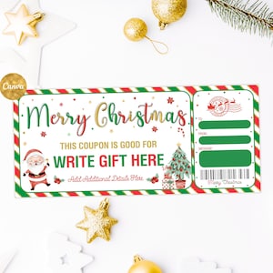 Christmas Gift Voucher Template Editable, Christmas Gift Coupon, Holiday Gift Certificate Printable, Instant Download