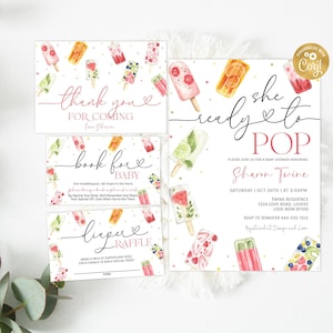Popsicle Baby Shower Invitation Bundle Editable,  Summer Baby Shower Invite Pack, Ready to Pop Shower Template Diaper Raffle, Book for Baby