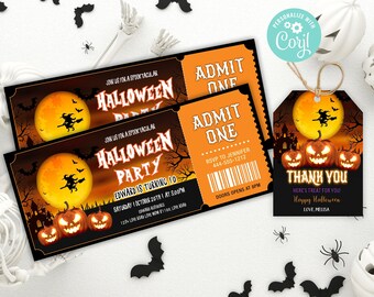 Halloween Party Invitation, Editable Halloween Invitation, Halloween ticket invitation, Halloween Invitation, Halloween Birthday Invitation
