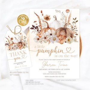 A Little Pumpkin Is On The Way Invitation, Pumpkin Baby Shower Invite Template, Fall Baby Shower Invitation, Gender Neutral Baby Shower