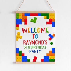 Letrero de bienvenida para fiesta de bloques de construcción (editorial), decoración de cumpleaños con bloques de construcción, póster de bloques de construcción, fiesta de bloques de construcción, descarga instantánea