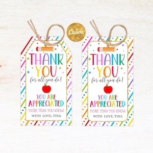 Teacher Appreciation Tags Editable, End of School Year Appreciation Week Gift Tag Template, Teacher Tag, Gift tag from student, Printable