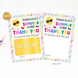 L'école c'est la fin de l'été, l'été est arrivé, le titulaire de la carte-cadeau de remerciement. Imprimable, étiquette de remerciement pour l'enseignant soleil, carte-cadeau de l'enseignant de fin d'année scolaire