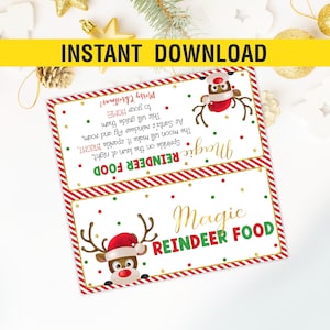 Magic Reindeer Food Treat Topper Printable, Christmas Topper Tag, Reindeer Food Label, Digital