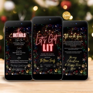 Let’s Get Lit Christmas Party Video Invitation, Christmas Dinner Video Invite Template, Holiday Party Digital, Xmas Party Invite With Music