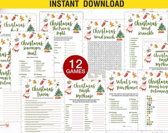 Christmas Games Bundle, Christmas Game For family Printable, 12 Christmas Games, Instant Download