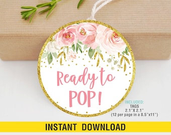 Ready To Pop Tags Printable Baby Girl Shower Tags Ready to Pop Labels Personalized Printable Going to Pop Printable Baby Shower Tags