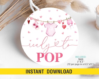 Etiquetas imprimibles de San Valentín listas para usar, adornos para obsequios listos para usar, calcomanías, etiquetas de regalo para baby shower, obsequio para baby shower con forma de corazón rosa