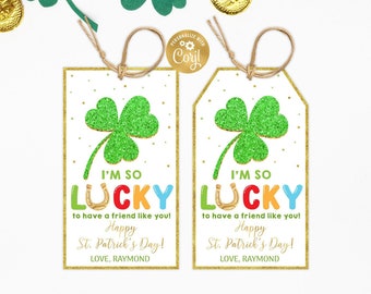 St. Patricks Day Tag Lucky Charm Tag Editable, Clover Favor Tag,  Shamrock Gift Tag Template Instant Download