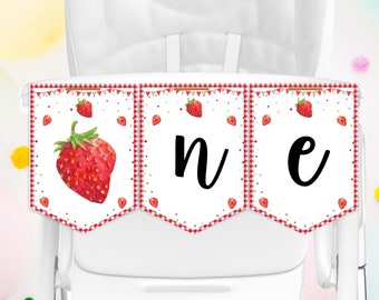 Banner aardbei kinderstoel digitaal, banner Berry First, slinger kinderstoel, banner 1e verjaardag, instant download