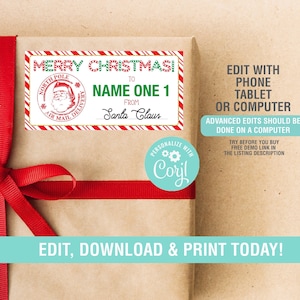 Santa Gift Tags EDITABLE  Christmas Gift Tag, North Pole Express Delivery Tag, Tag Editable Corjl, Printable