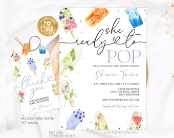 Popsicle Baby Shower Invitation Editable, Summer Baby Shower Invite, Ready to Pop Shower Invite Game Template, Printable Instant Download