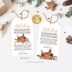 Edytowalny szablon etykiety Potpourri na kuchenkę, etykieta Potpourri na Boże Narodzenie, etykieta Potpourri na święta, etykiety na prezenty świąteczne do wydrukowania, natychmiastowe pobranie