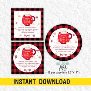Hot Chocolate Bomb Tag PRINTABLE, Hot Cocoa Bomb Instructions Card, Christmas Cocoa Label Tag Instant Download