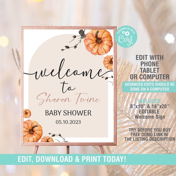 Little Pumpkin Baby Shower Sign EDITABLE, Fall Baby Shower Sign, Gender Neutral Baby Shower Sign Decor, Printable