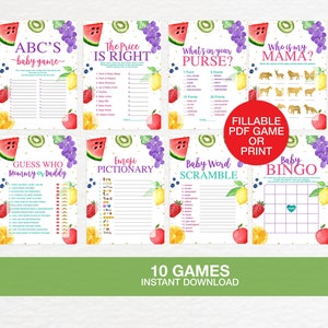 Fruit Baby Shower Game Bundle Fillable, Summer Fruit Baby Shower Game Pack, Citrus Baby Shower Game, 10 set Game Printable