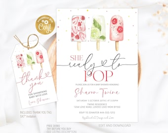 Popsicle Baby Shower Invitation Editable, Summer Baby Shower Invite, Ready to Pop Shower Invite Game Template, Printable Instant Download