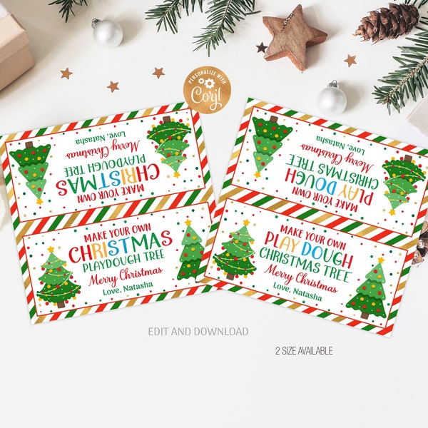 Christmas Playdough Tree Topper Tag, Make Your Own Favor Tag Christmas Topper Tag Editable Holiday Kids School Gift Label Printable