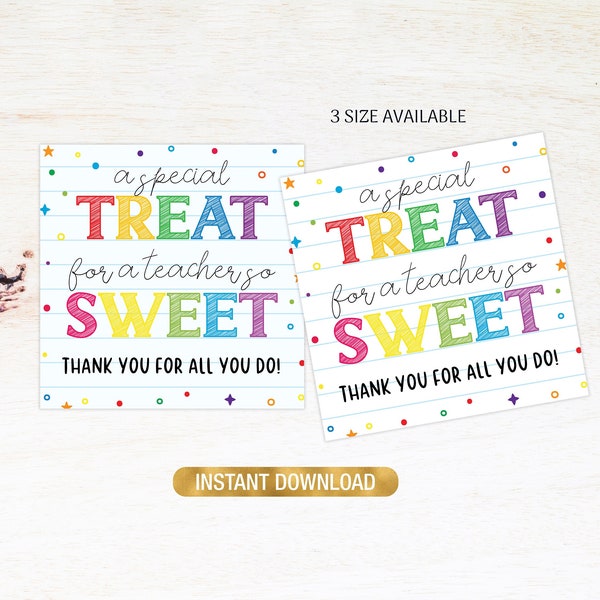 Teacher Sweet Treat Tag, Teacher Appreciation Tag, Teacher Appreciation Thank You Tag, Teacher Cookie Card Gift for Teacher Instant Download