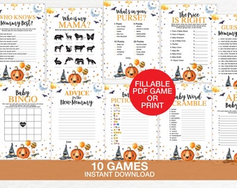 Halloween Baby Shower Games Printable Fillable, Witch Baby Shower Games, Spooky Halloween Baby Shower Game Printable