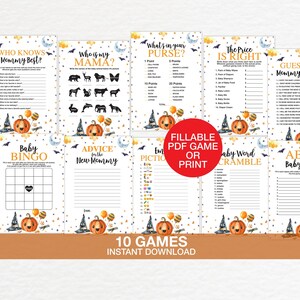 Halloween Baby Shower Games Printable Fillable, Witch Baby Shower Games, Spooky Halloween Baby Shower Game Printable image 1