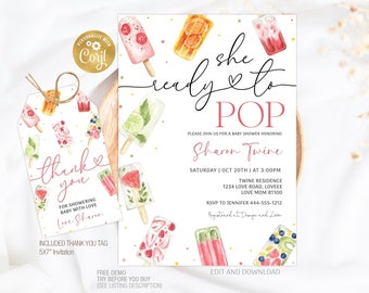Popsicle Baby Shower Invitation Editable, Summer Baby Shower Invite, Ready to Pop Shower Invite Game Template, Printable Instant Download