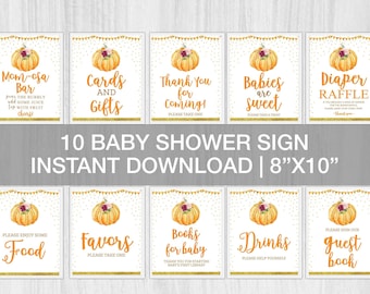 Pumpkin Baby Shower Signs Bundle Printable,Fall Baby Shower Signs Bundle, Pumpkin Party Table sign, Instant Download