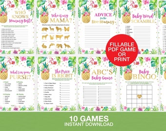 Aloha Shower Games Pack, Tropical Baby Game Printable, Tropical Baby Shower Game Package,Tropical Games Card , PDF Instant Download