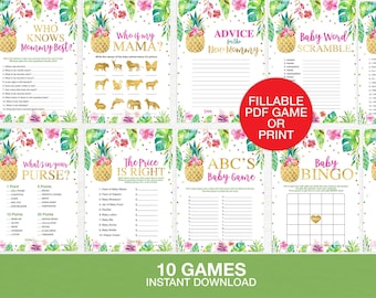 Aloha Shower Games Pack, Tropical Baby Game Printable, Tropical Baby Shower Game Package,Tropical Games Card , PDF Instant Download