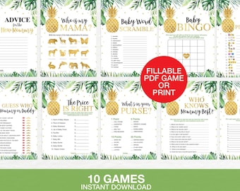 Aloha Shower Games Pack, Tropical Baby Game Printable, Tropical Baby Shower Game Package,Tropical Games Card , PDF Instant Download