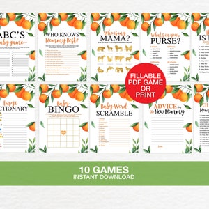 Orange Baby Shower Game Bundle, Orange Baby Shower Game Pack, A Little Cutie Baby Shower Game Bundle, 10 set Game Printable