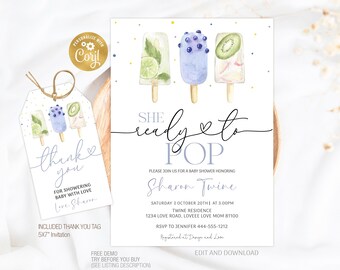 Popsicle Baby Shower Invitation Editable, Summer Baby Shower Invite, Ready to Pop Shower Invite Game Template, Printable Instant Download