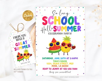 End of School Party Invitation Editable, Summer School’s Out Sun Party, Bounce Water slide BBQ Party  Template Printable
