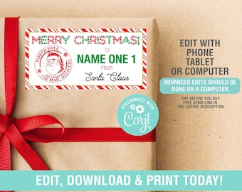 Santa Gift Tags EDITABLE  Christmas Gift Tag, North Pole Express Delivery Tag, Tag Editable Corjl, Printable