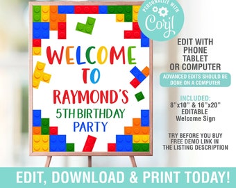 Building Blocks Party Welcome Sign EDITABLE, Building Blocks Birthday Decor, Building Blocks Poster, Building Blocks Party, Instant Download