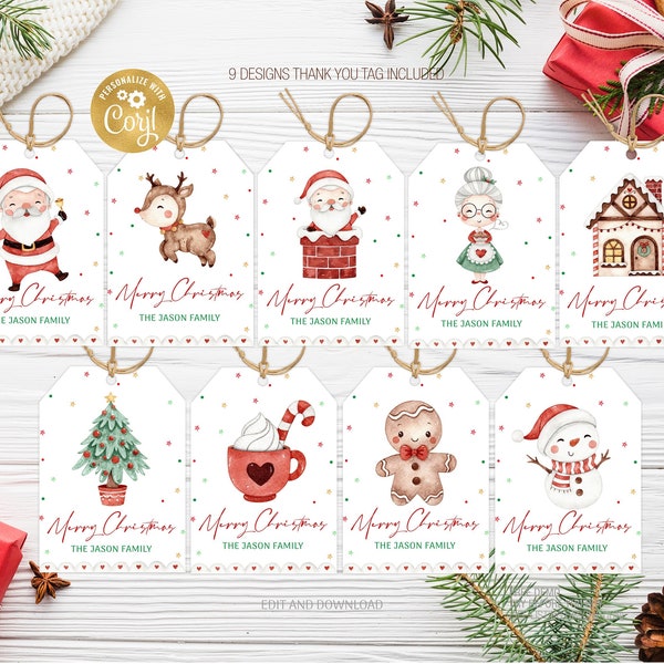 Christmas Gift Tag Template Editable, Holiday Party Favor Tag, Printable Christmas Gift Tag, Happy Holiday Tag