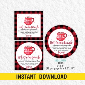 Hot Chocolate Bomb Tag PRINTABLE, Hot Cocoa Bomb Instructions Card, Christmas Cocoa Label Tag Instant Download