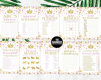 Princess Baby Shower Games Bundle,Pink and Gold Baby Shower Game Package, Girl Royal Princess Games Bundle set,Games Printable Pack,Digital