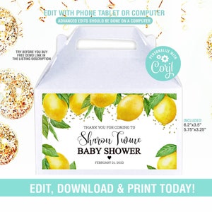 Lemon Baby Shower Gable Box  EDITABLE, Lemon Gable Box, Citrus Gable Box Shower Label,Bridal Shower Gable Box Instant Download