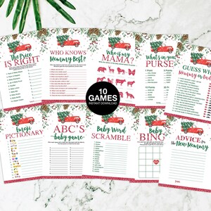 Christmas Tree Truck Baby Shower Game Set, Red Christmas Snowflake Baby Shower Game Set, Printable Instant Download