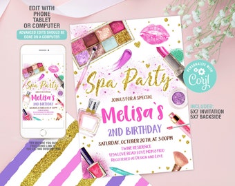 Spa Party Birthday Invitation, Editable Spa Party Invitation, Spa Birthday Invitation Template Printable Glam Party Invitation