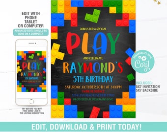 Building Blocks Birthday Invitation EDITABLE, Brick Birthday Invite, Building Blocks Party, Instant Download