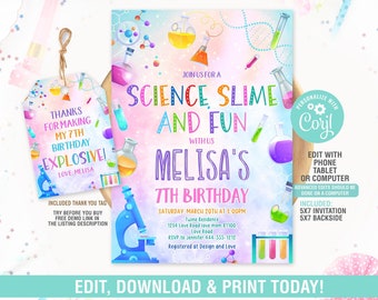 Science Birthday Invitation, Science Slime Party Invitation, Lab Party, Instant Download