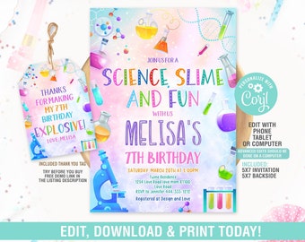 Science Birthday Invitation, Science Slime Party Invitation, Lab Party, Instant Download