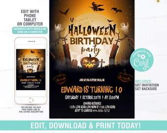 Halloween Birthday Invitation EDITABLE, Ghost Invitations, Costume Party,Spooktacular, Halloween Theme, Instant Download