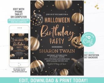 Halloween Birthday Party Invitation EDITABLE,  Ghost Invitations, Costume Party,Spooktacular, Halloween Theme, Instant Download